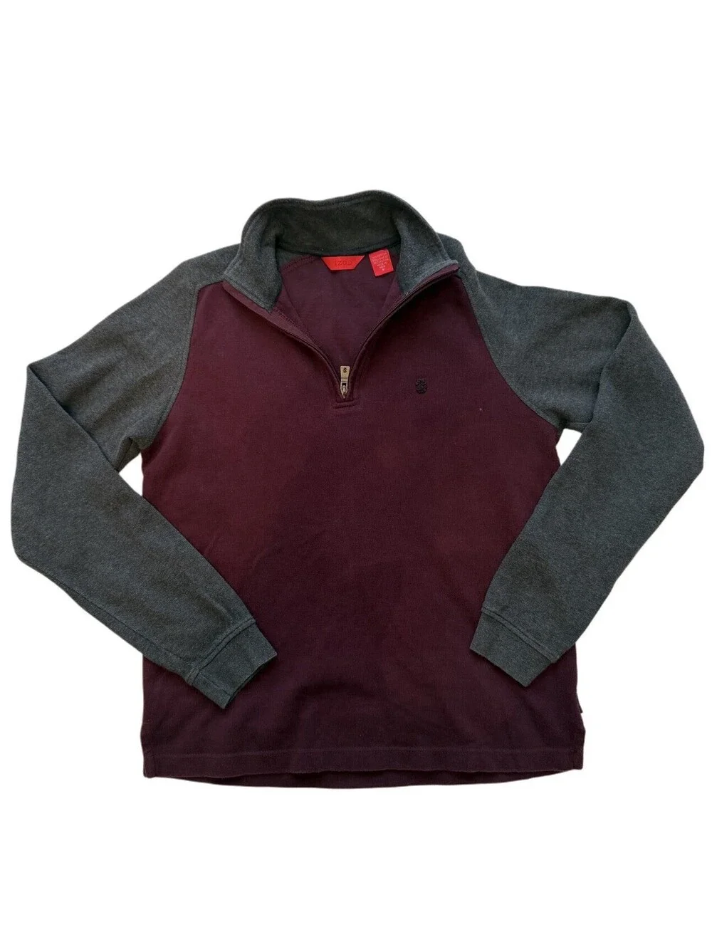 IZOD Men’s 1/4 Zip Pullover Medium Burgundy Gray Cotton Preppy Academic